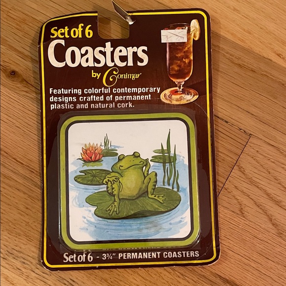 NIP Vintage Frog on Lily Pad Set of 6 Coasters by Conimar - Picture 1 of 2